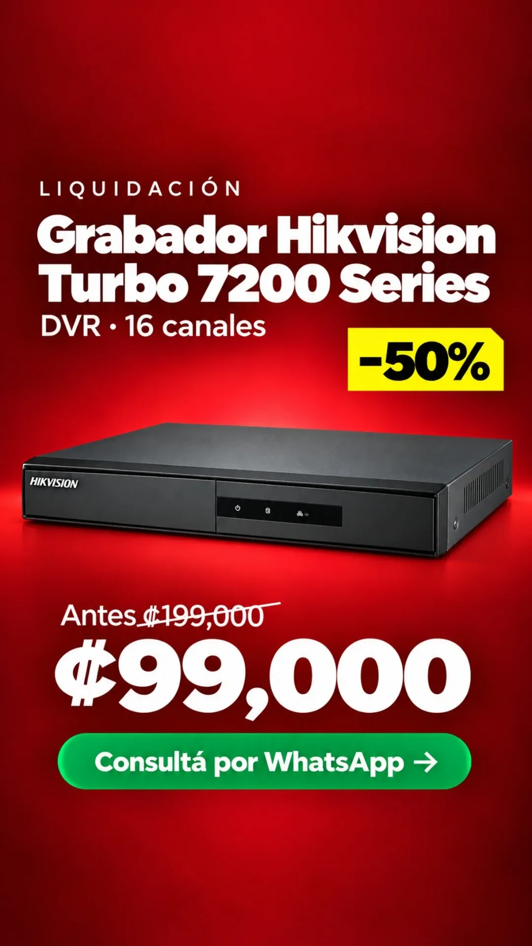 Grabador Hikvision Turbo 7200 Series DVR 16 canales ₡99,000