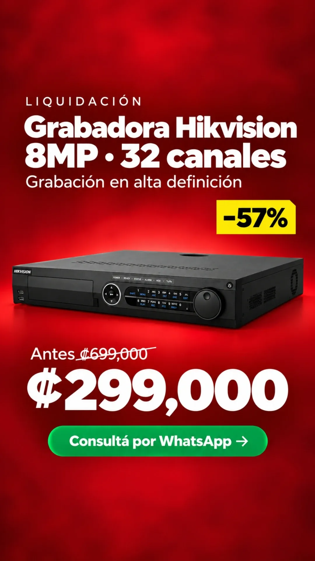 Grabadora Hikvision 8MP 32 canales ₡299,000