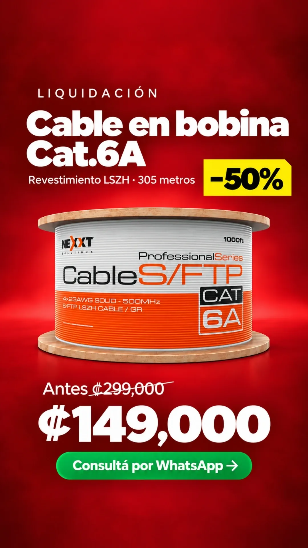 Cable en bobina Cat.6A LSZH 305m ₡149,000