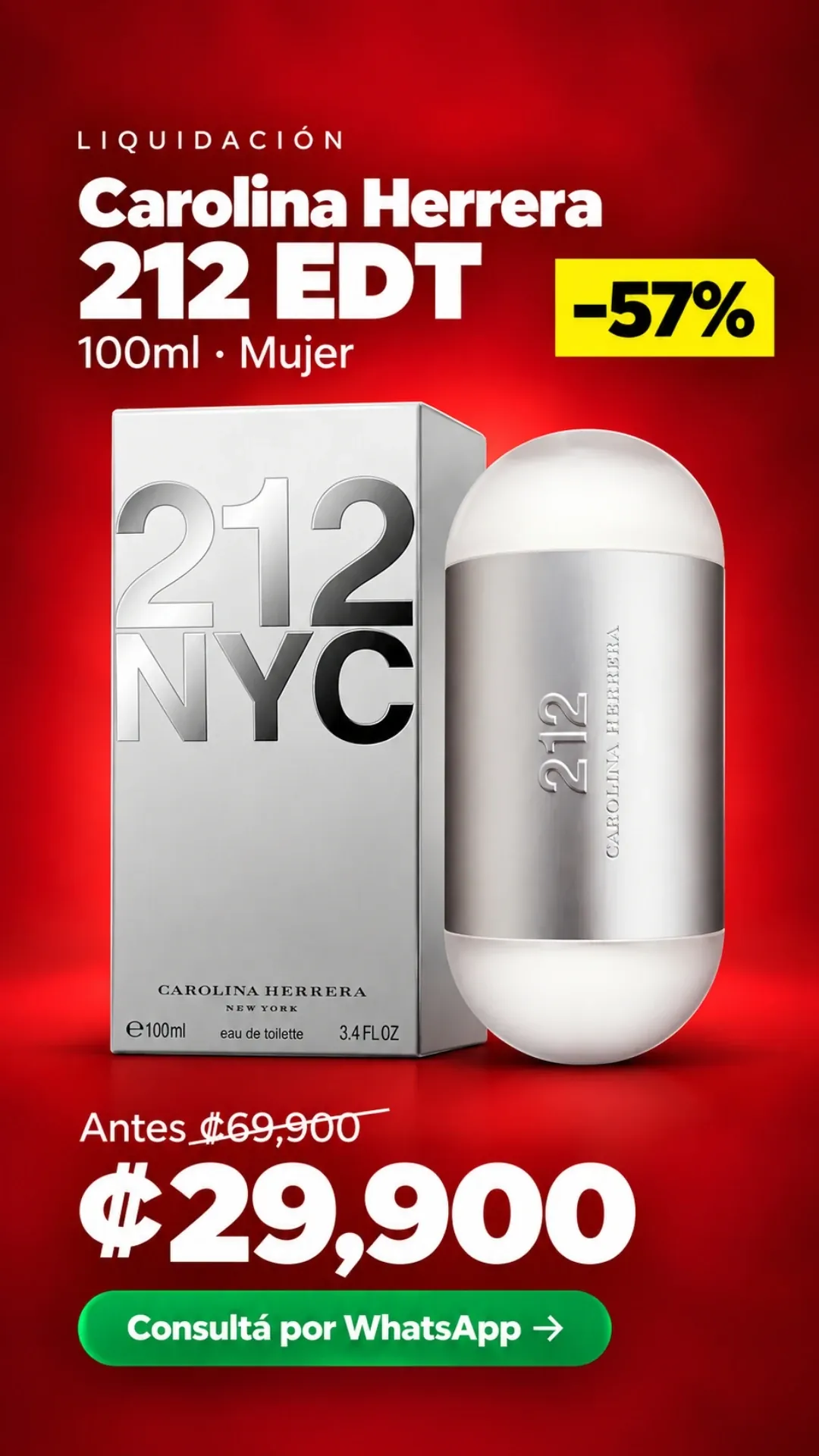 Carolina Herrera 212 EDT 100ml Mujer ₡29,900
