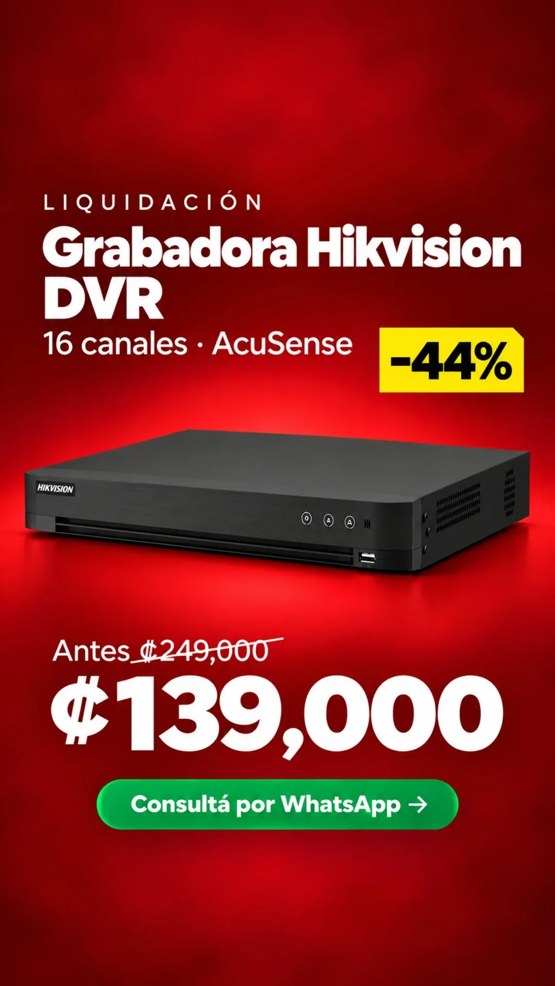 Grabadora Hikvision DVR 16 canales AcuSense ₡139,000
