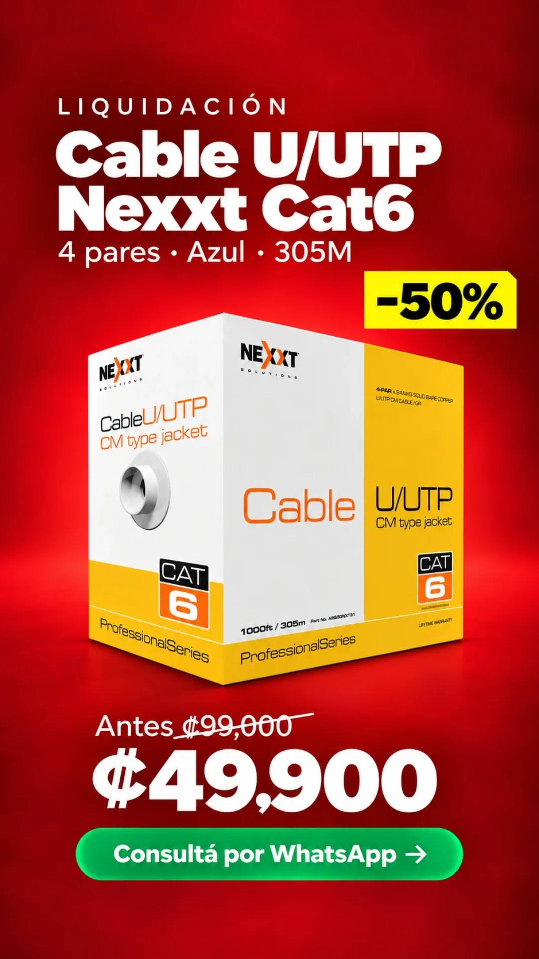 Cable U/UTP Nexxt Cat6 305m ₡49,900