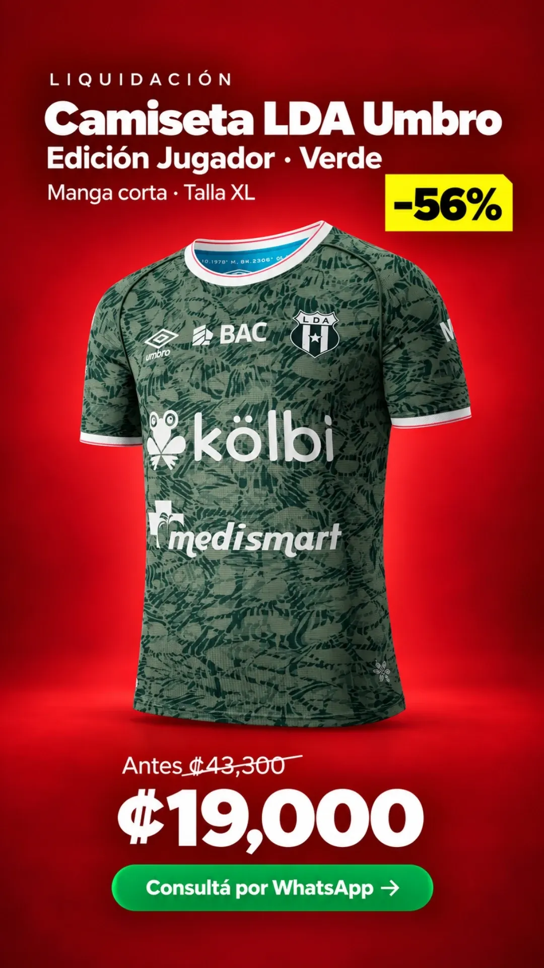Camiseta LDA Umbro Edición Jugador Verde, talla XL ₡19,000