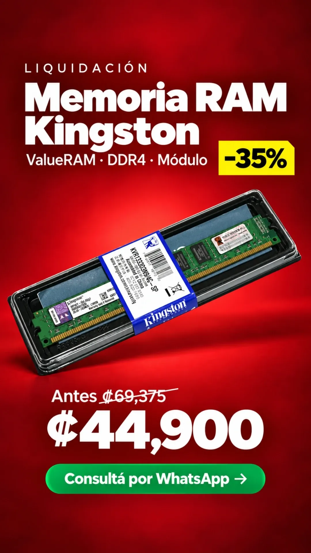 Memoria RAM Kingston ValueRAM DDR4 ₡44,900