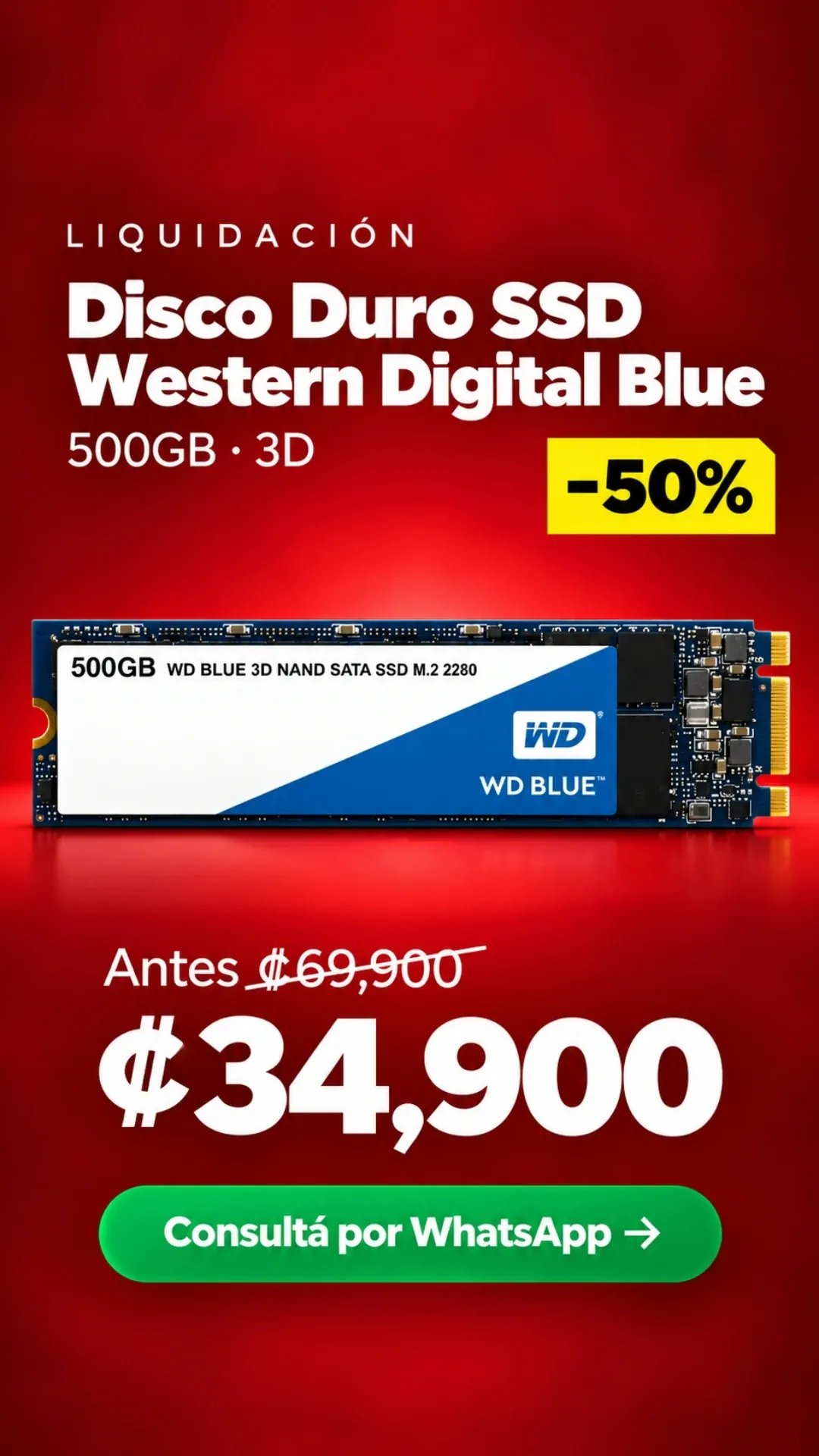 Disco SSD Western Digital Blue 500GB ₡34,900