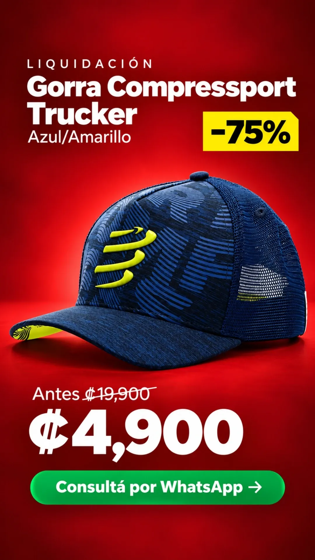 Gorra Compressport Trucker Azul/Amarillo ₡4,900