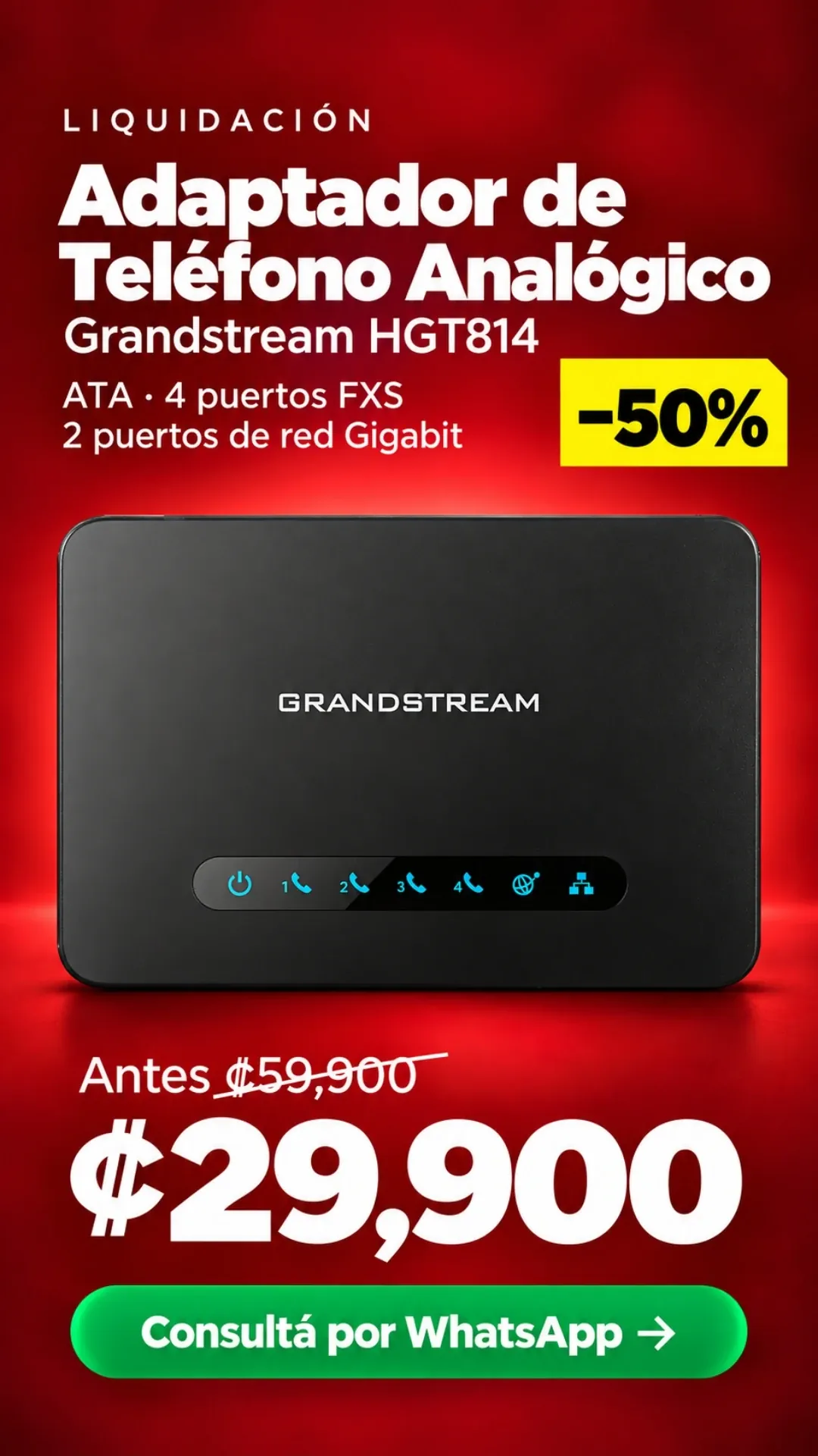 Adaptador de Teléfono Analógico Grandstream HGT814 ₡29,900
