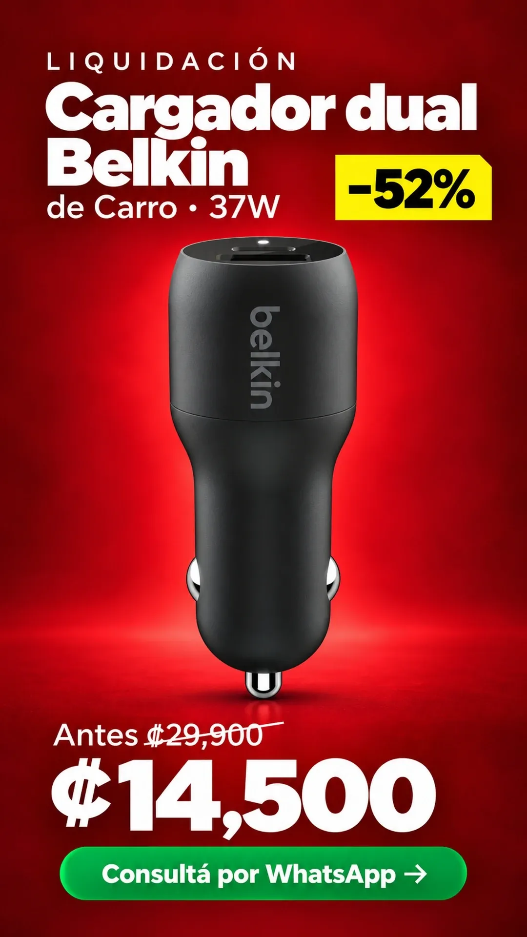 Cargador dual Belkin de Carro 37W ₡14,500