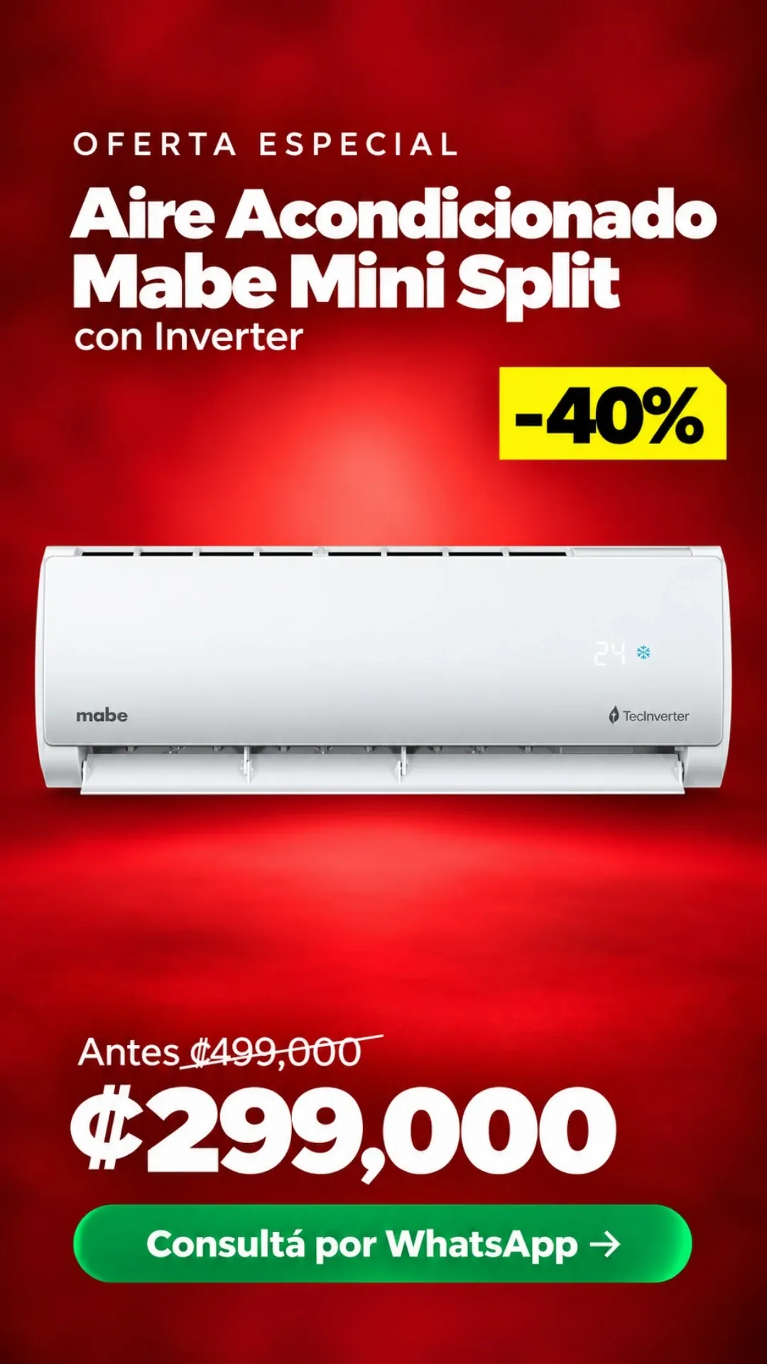 Aire Acondicionado Mabe Mini Split con Inverter ₡299,000