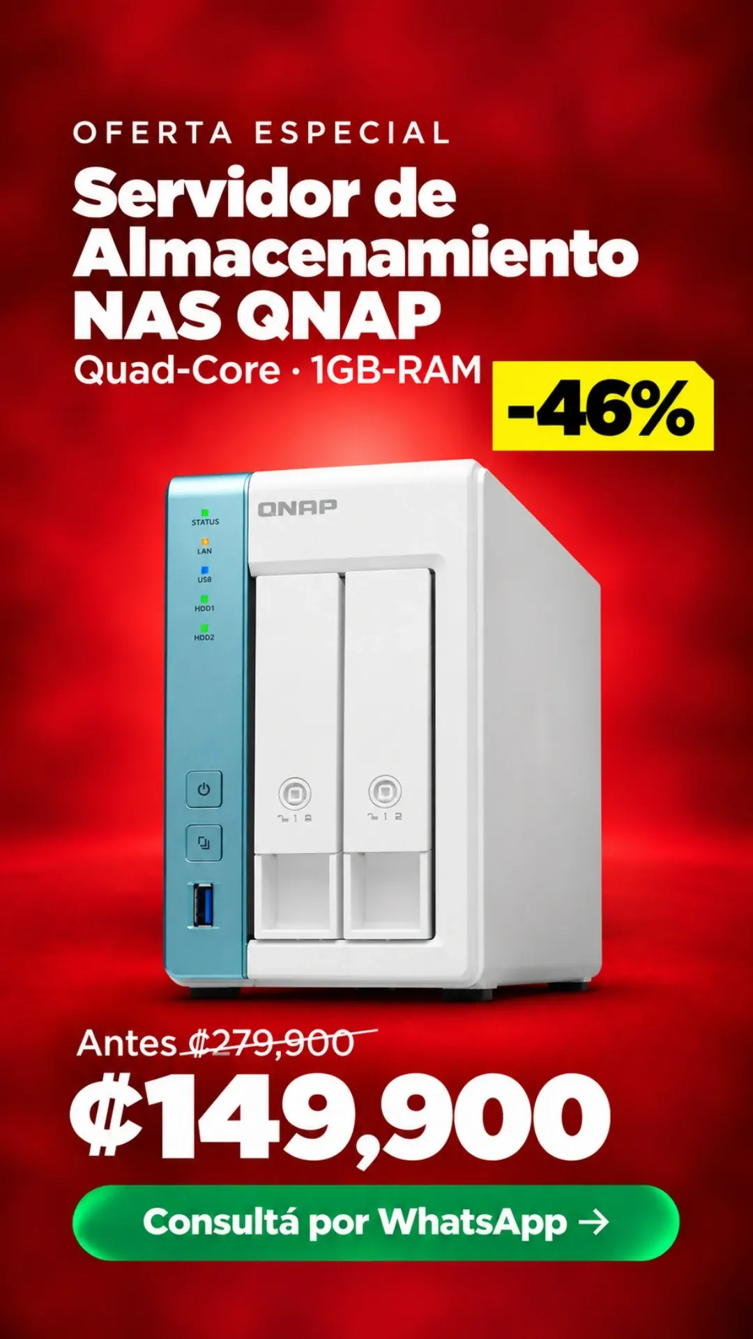 Servidor de Almacenamiento NAS QNAP Quad-Core ₡149,900