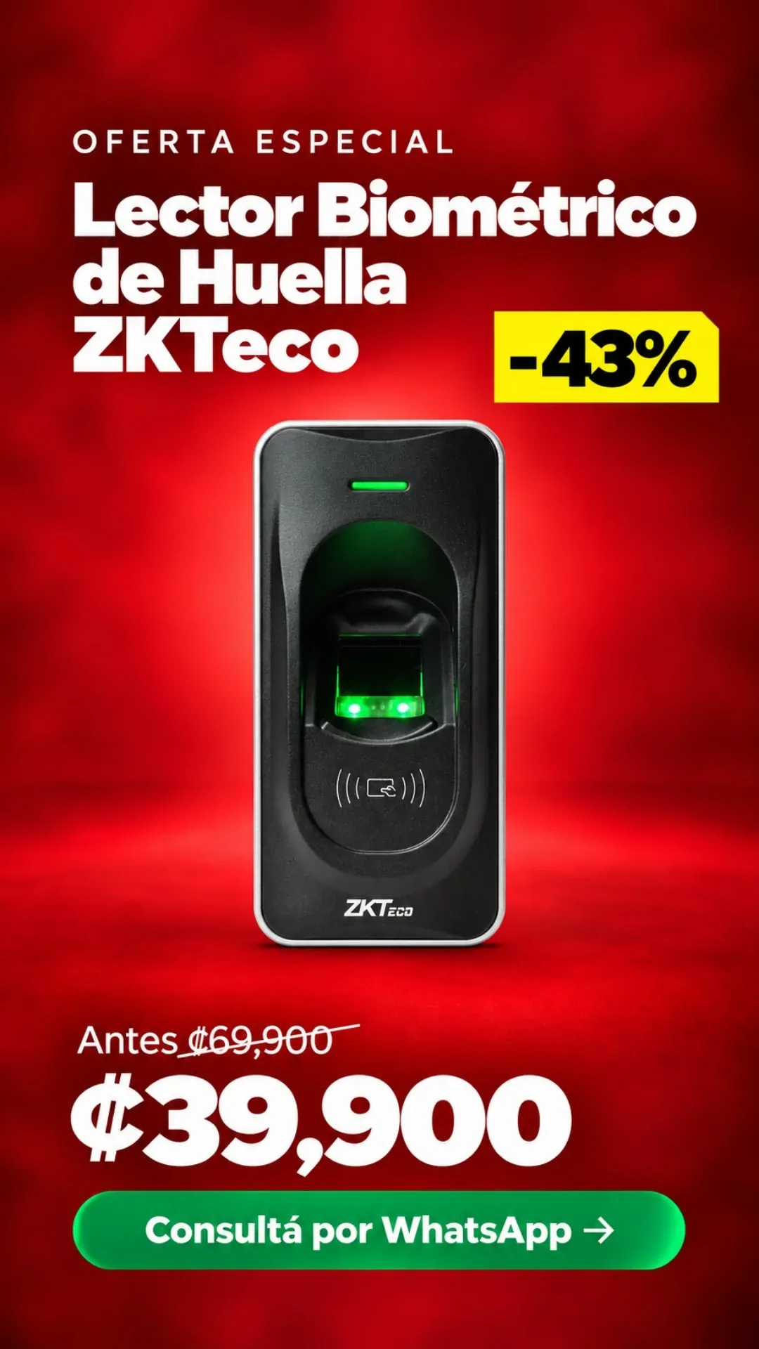 Lector Biométrico de Huella ZKTeco ₡39,900