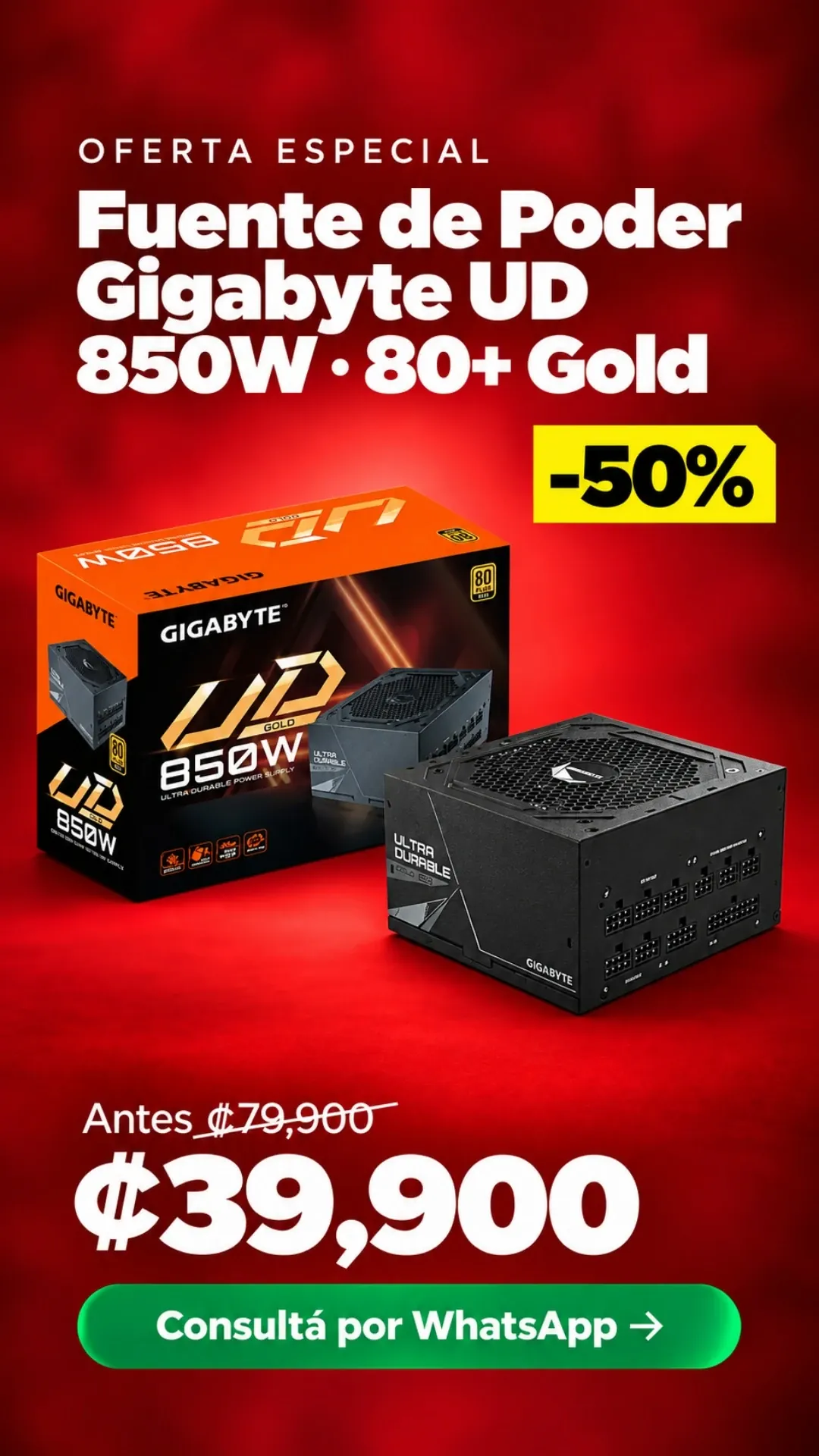 Fuente de Poder Gigabyte UD 850W 80+ Gold ₡39,900