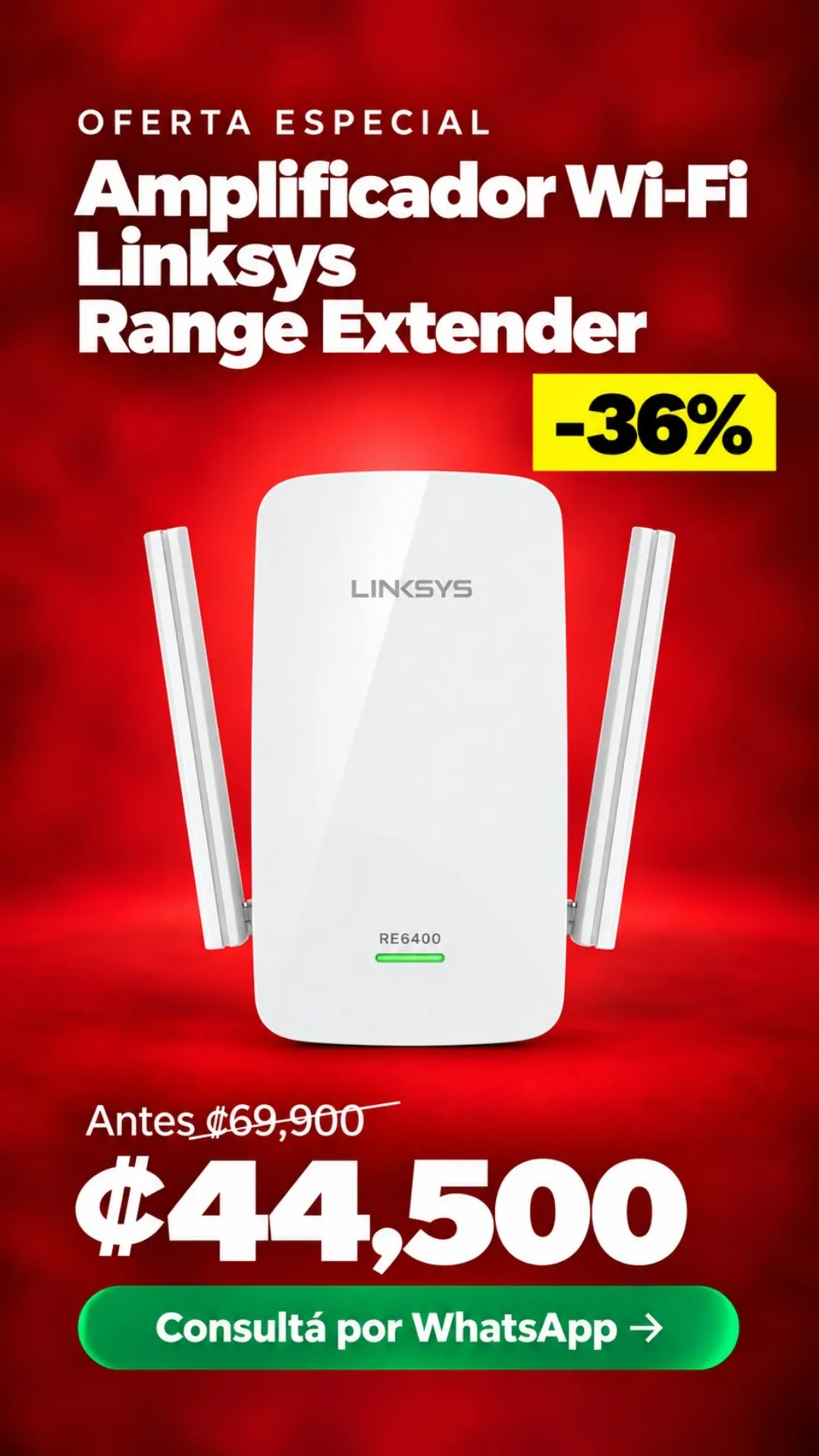Amplificador Wi-Fi Linksys Range Extender ₡44,500
