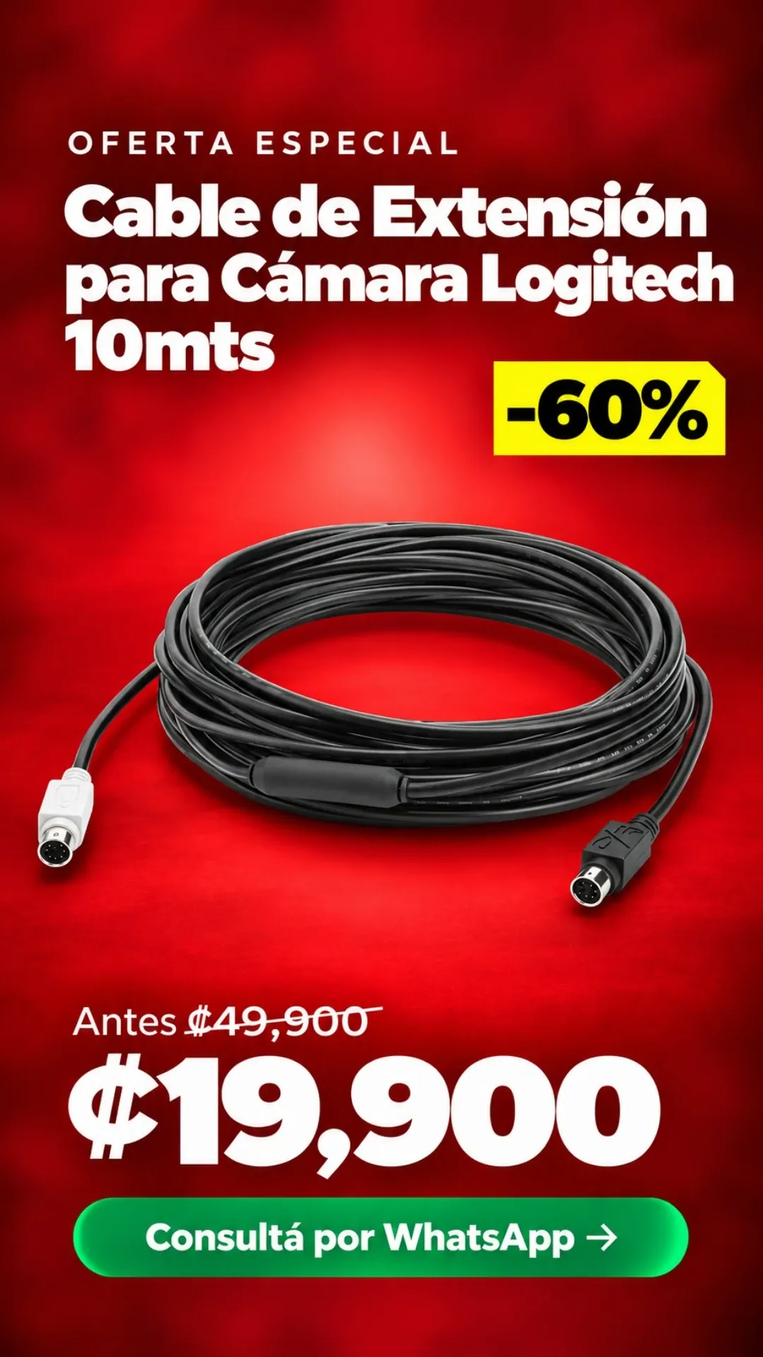 Cable de Extensión para Cámara Logitech 10mts ₡19,900