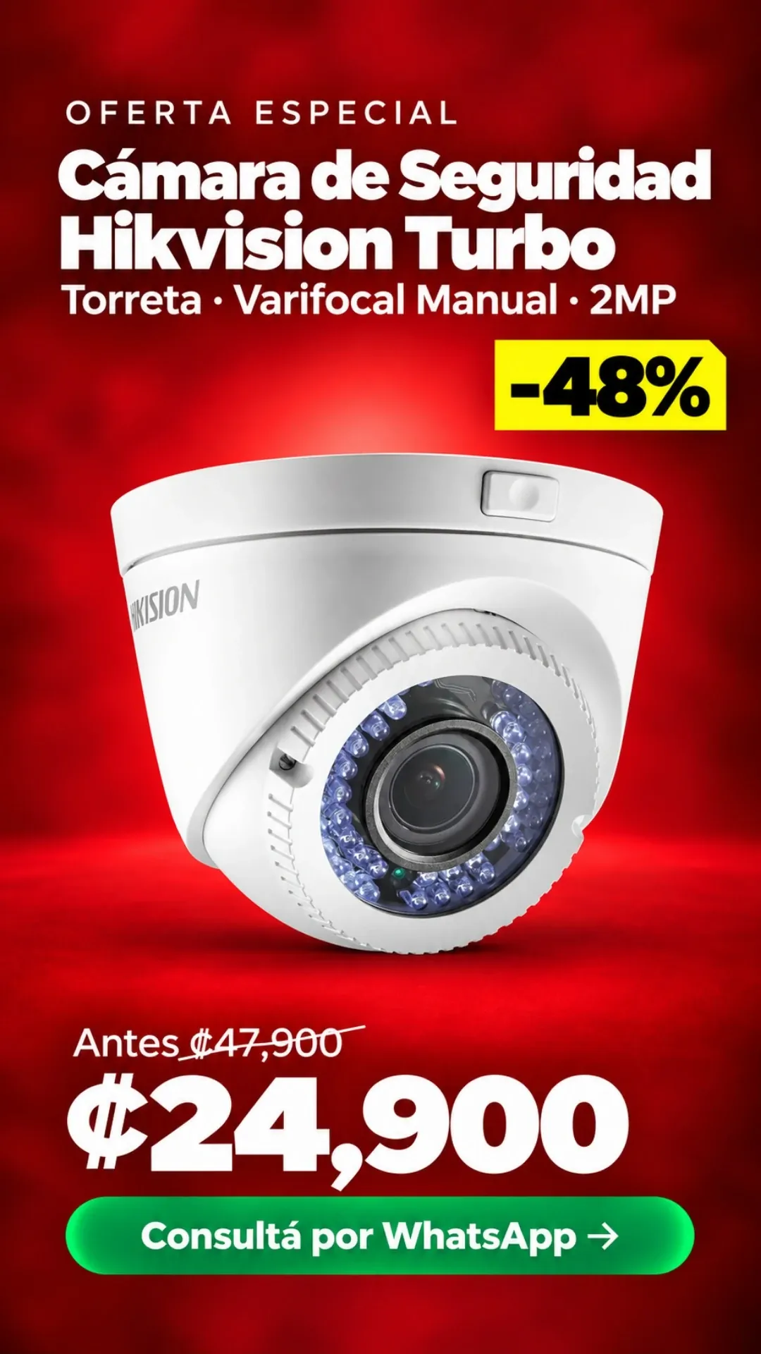 Cámara de Seguridad Hikvision Turbo Torreta Varifocal 2MP ₡24,900