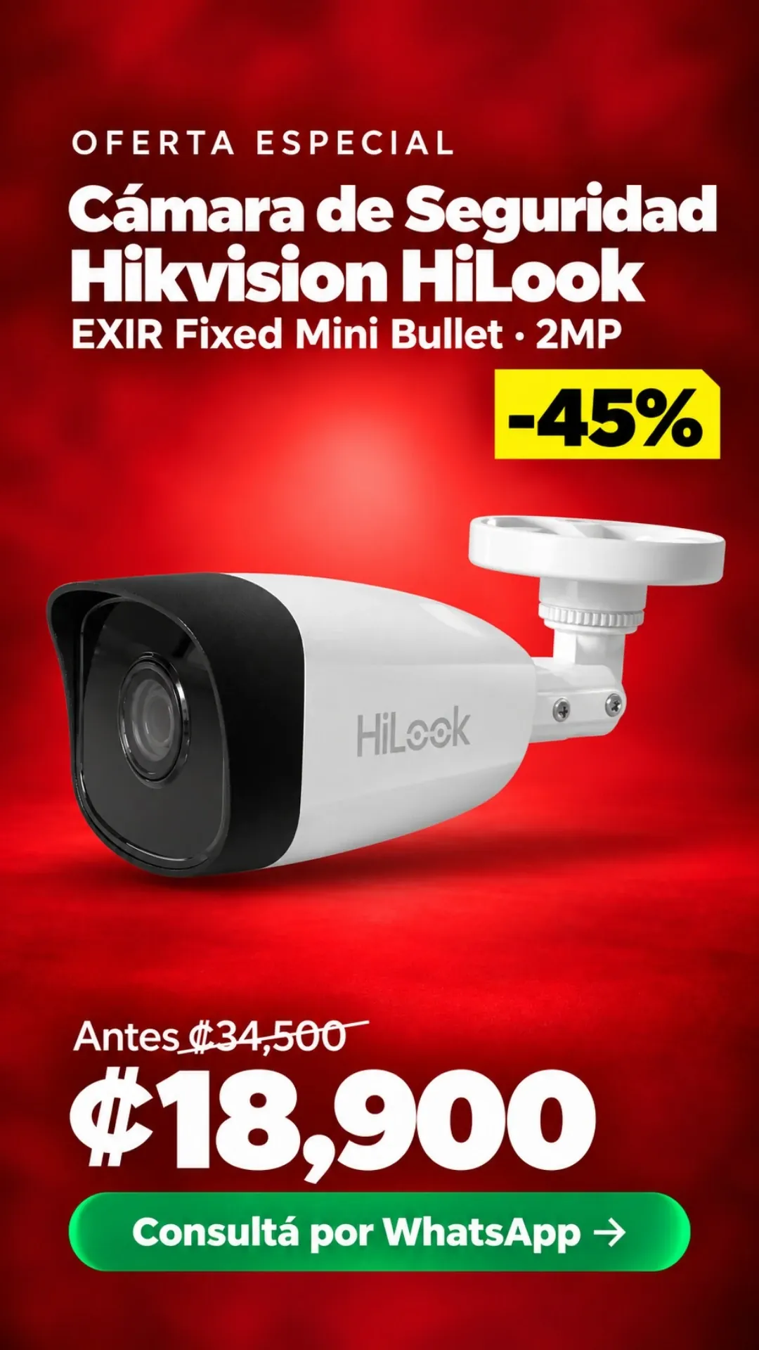Cámara de Seguridad Hikvision HiLook Mini Bullet 2MP ₡18,900