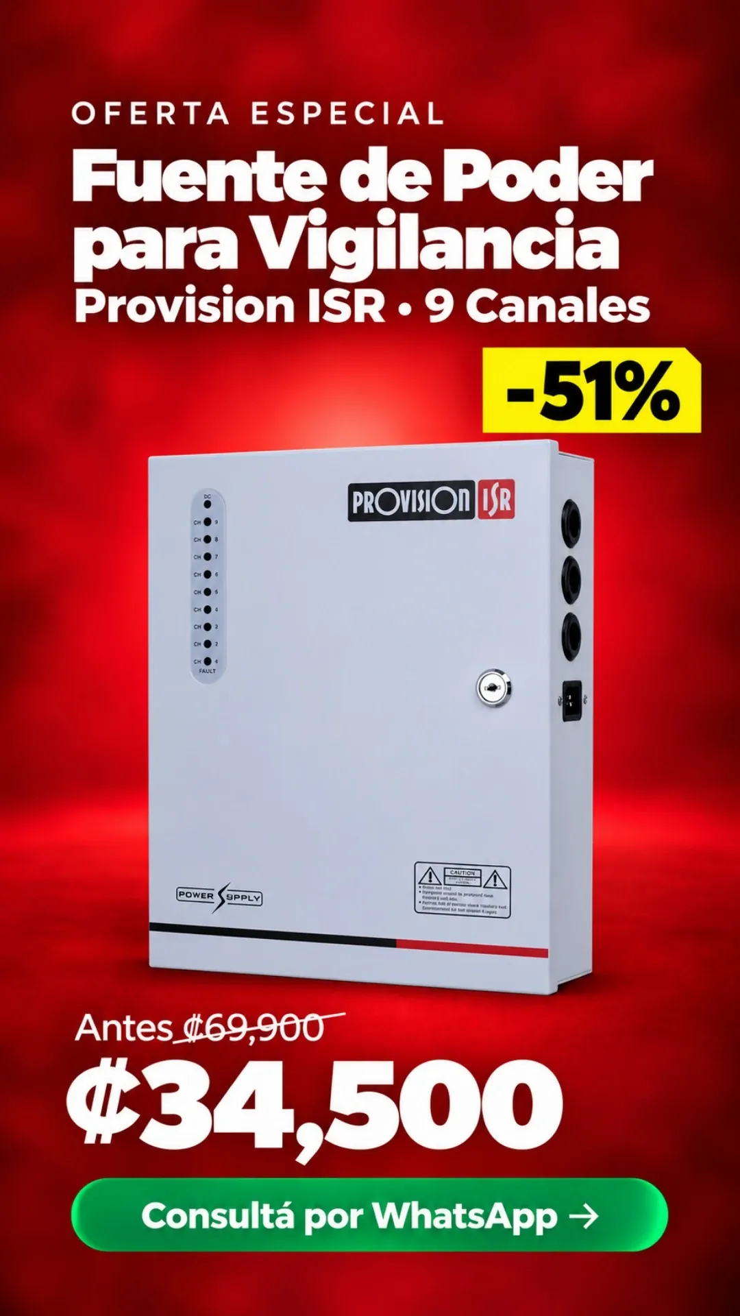 Fuente de Poder para Vigilancia Provision ISR 9 Canales ₡34,500