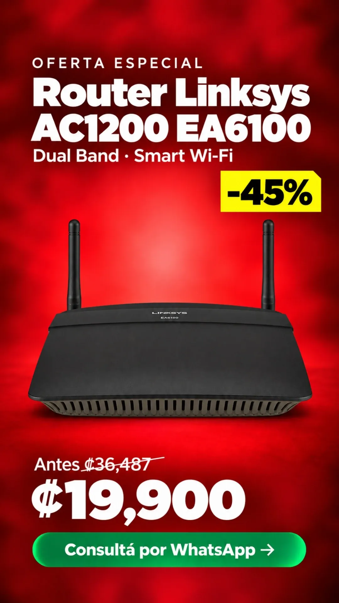 Router Linksys AC1200 EA6100 Dual Band ₡19,900