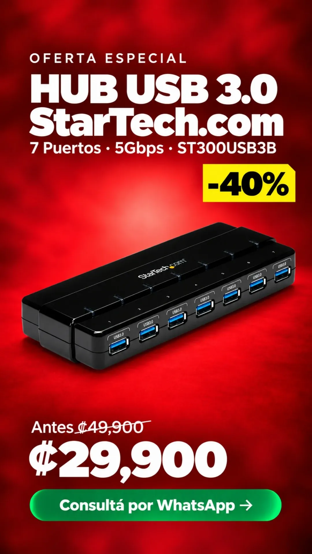 HUB USB 3.0 StarTech 7 Puertos ST300USB3B ₡29,900