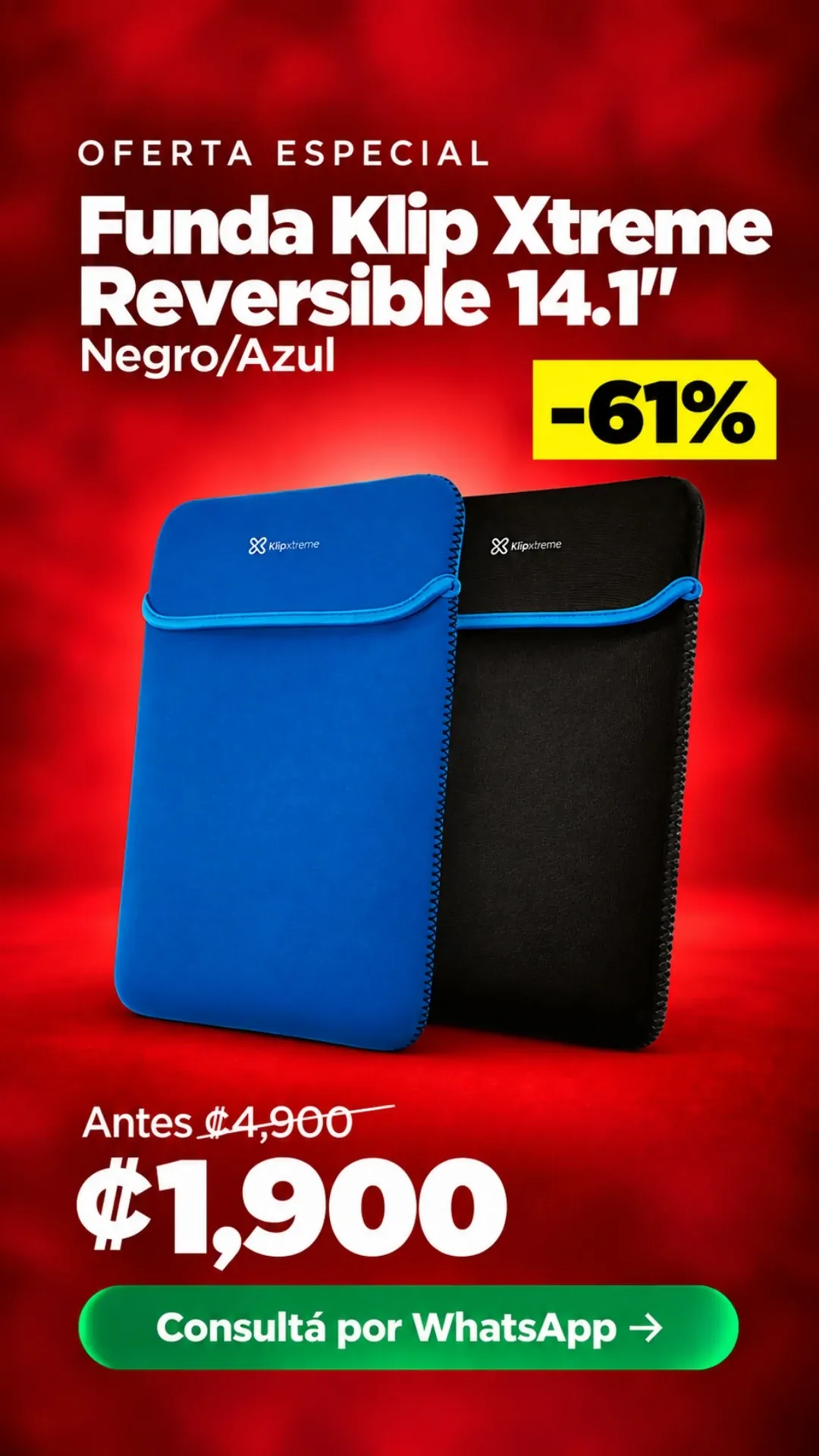 Funda Klip Xtreme Reversible 14.1" Negro/Azul ₡1,900