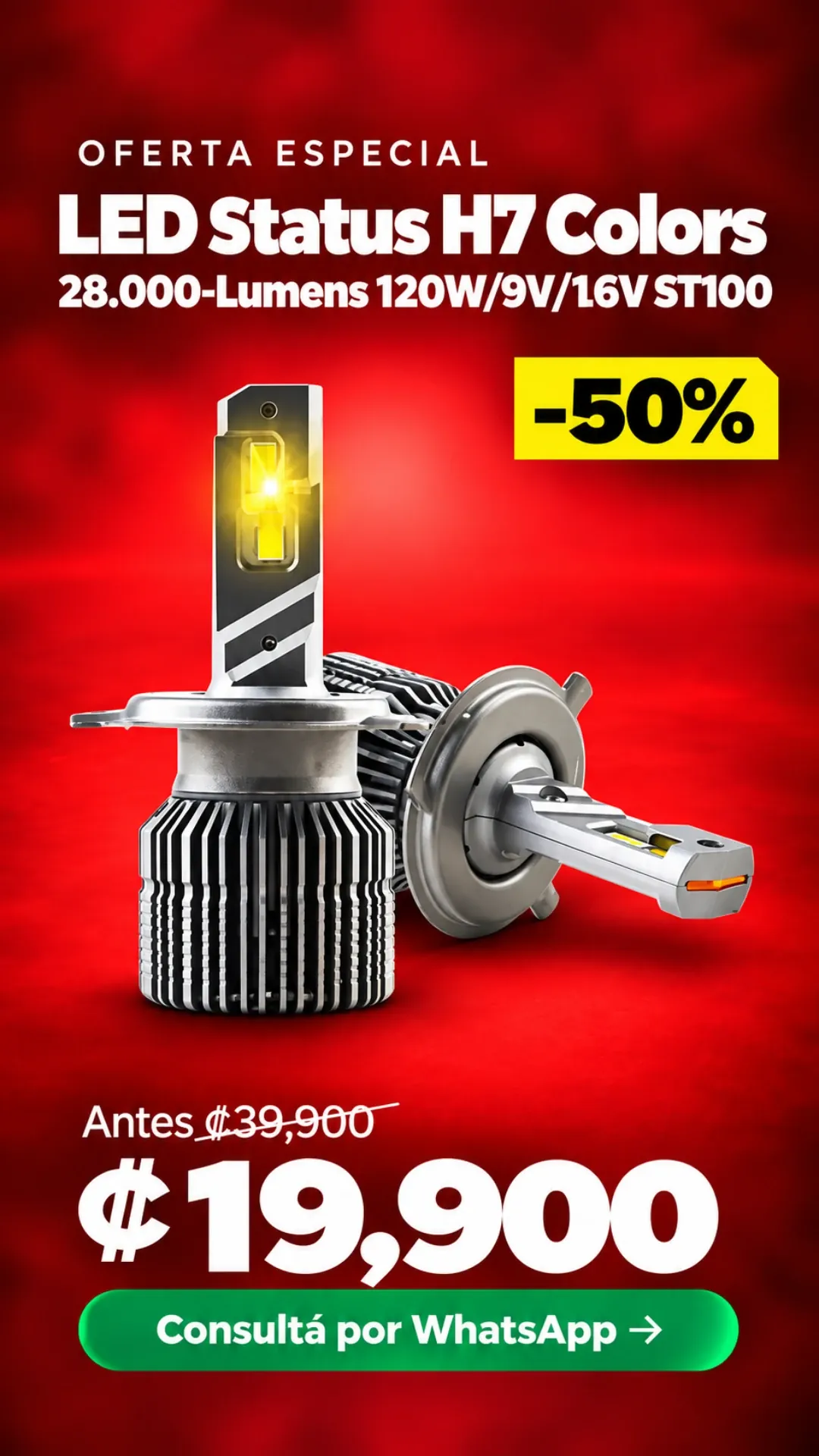 LED Status H7 Colors 28.000 Lumens 120W ST100 ₡19,900