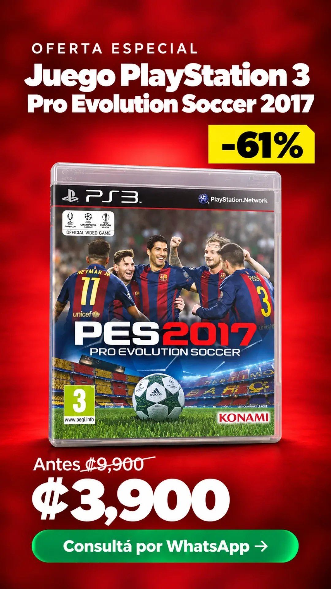 Juego PlayStation 3 Pro Evolution Soccer 2017 ₡3,900