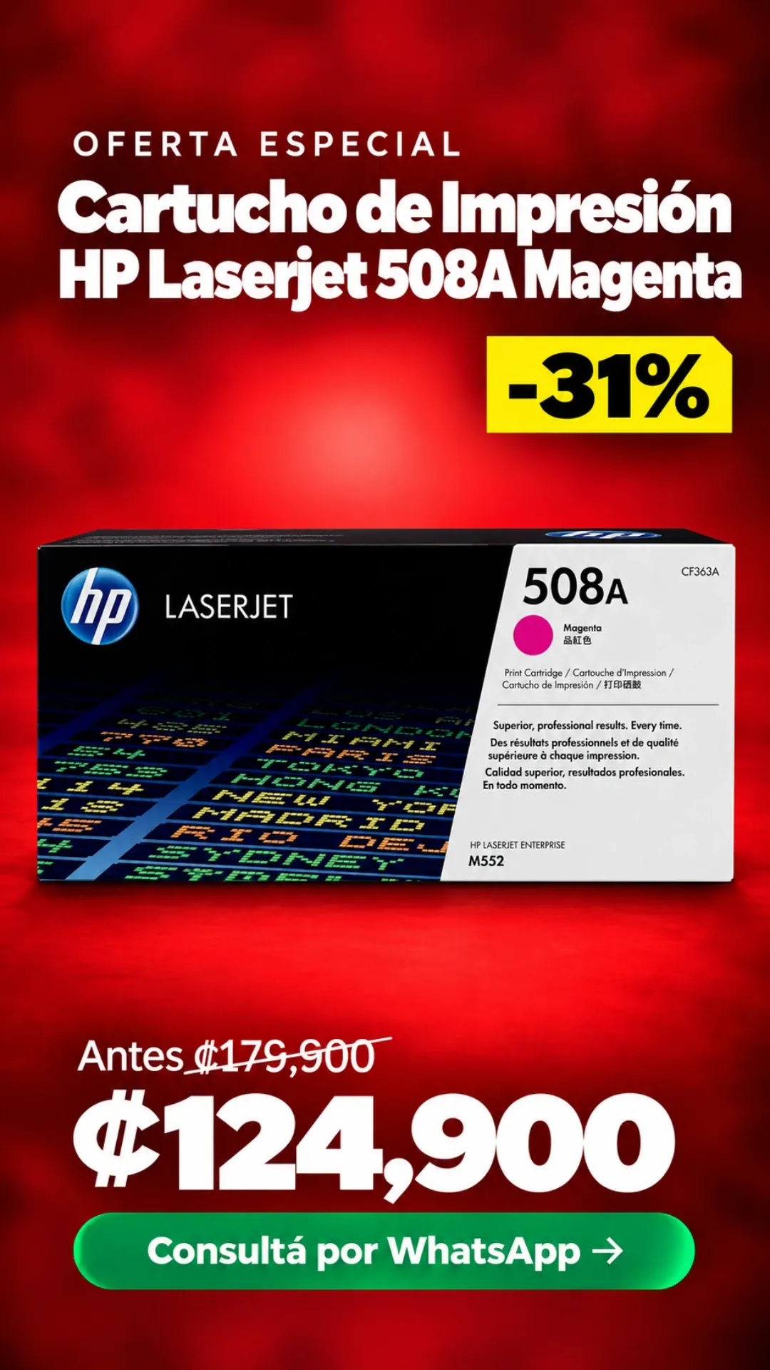 Cartucho de Impresión HP Laserjet 508A Magenta ₡124,900