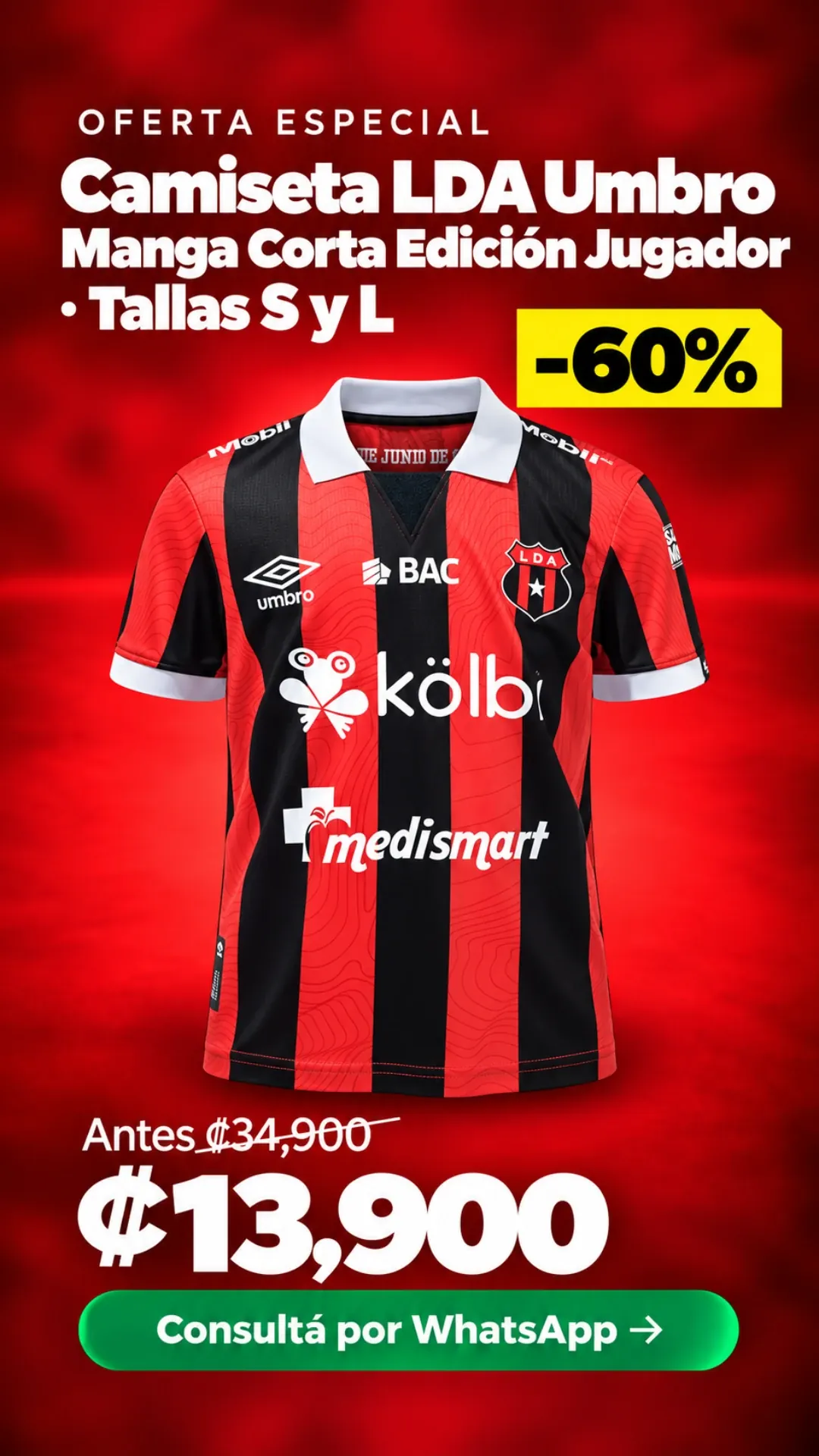 Camiseta LDA Umbro Manga Corta Edición Jugador, tallas S y L ₡13,900