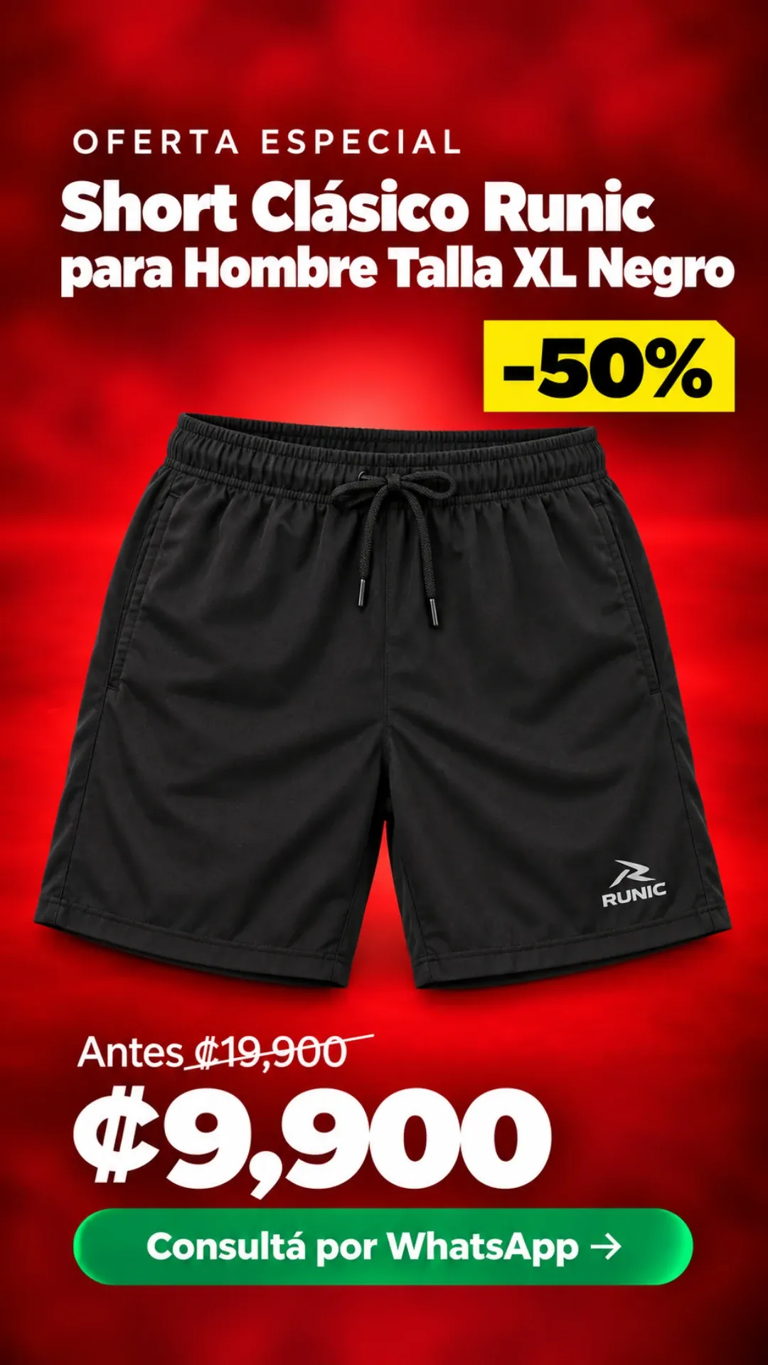 Short Clásico Runic para Hombre Talla XL Negro ₡9,900
