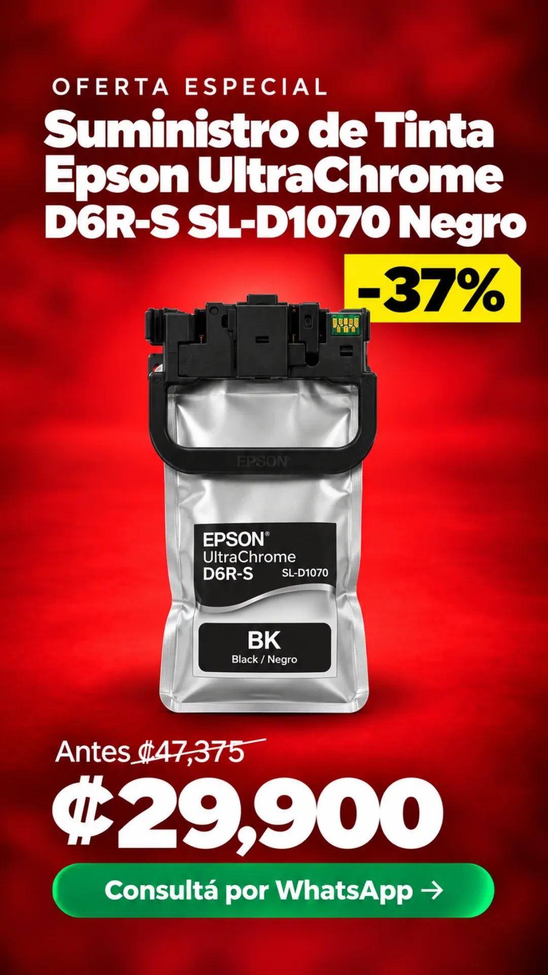 Suministro de Tinta Epson UltraChrome D6R-S SL-D1070 Negro ₡29,900